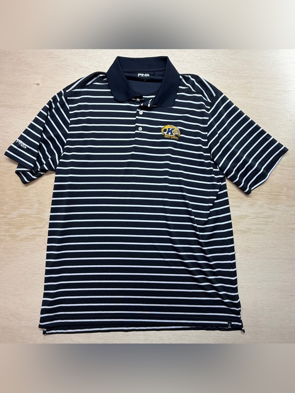 Ping Kent State Golden Flashes Polo Golf Performance Shirt Men’s Lg Blue Stripes - Picture 2 of 10